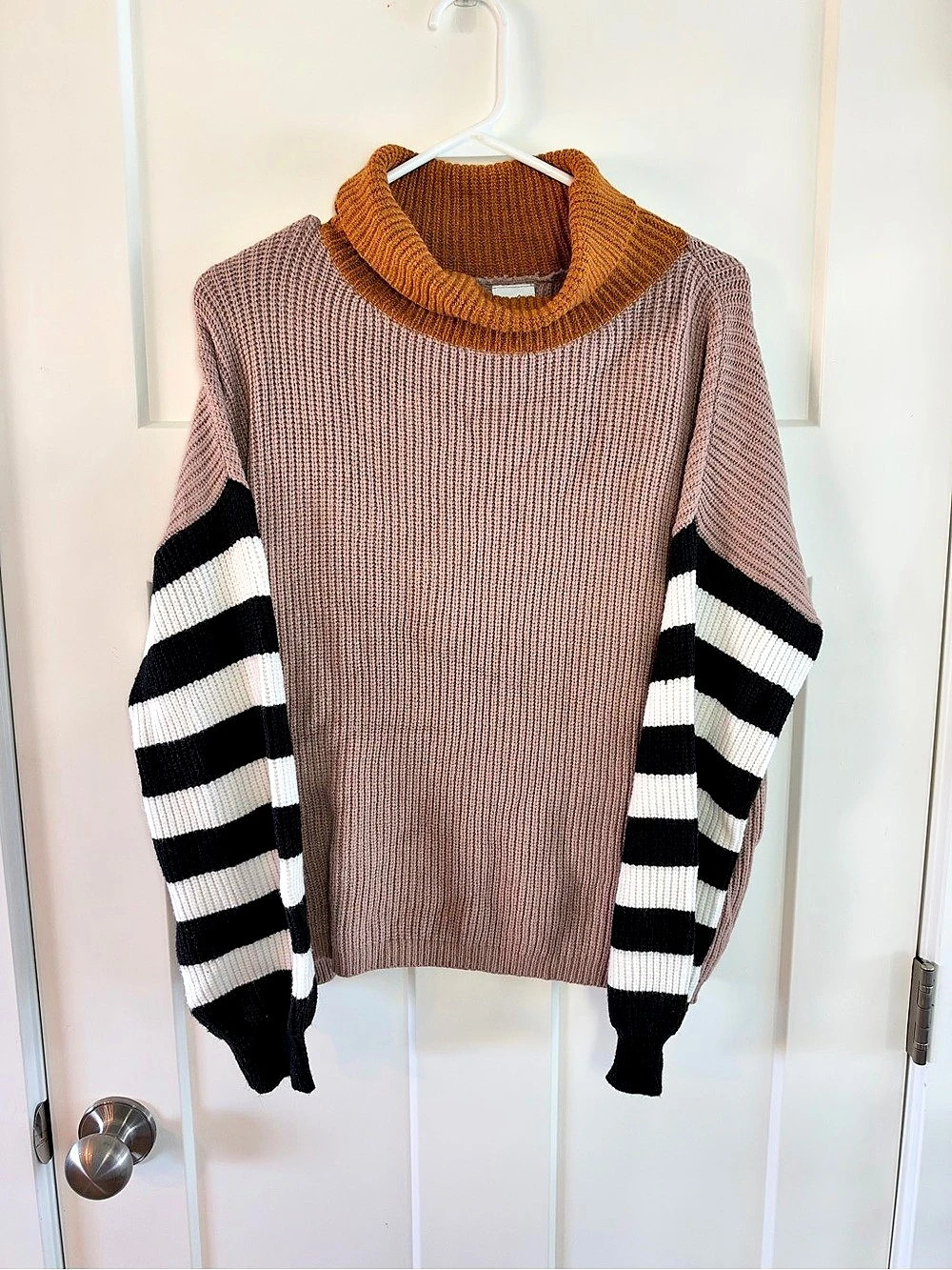 Cory C. By Cory Casual. Striped Cowl Neck Sweater Brown & Pink M/L